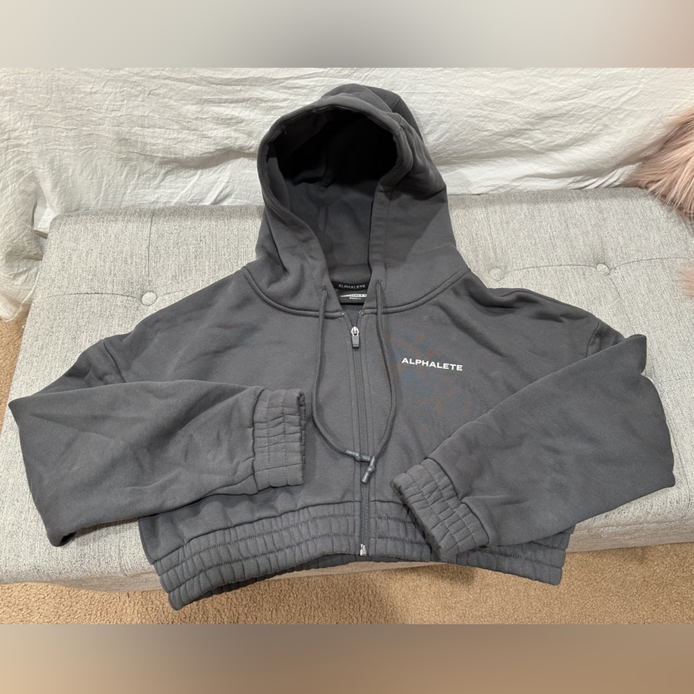 EUC ✨ Alphalete Classic Capital Full Zip Crop Hoodie Smoke - Picture 2 of 5